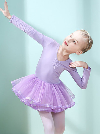 バレエダンスコスチュームラベンダーレディースキッズダンサーカットアウトフリルアートワークプリーツコットンブレンドドレスチュニックダンスウェア