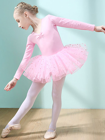 バレエダンスコスチュームピンクレディースキッズダンサーカットアウトフリル水玉プリーツコットンブレンドドレスチュニックパフォーマンスウェア