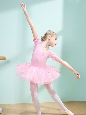 バレエダンスコスチュームピンクレディースキッズダンサーカットアウトフリル水玉プリーツコットンブレンドドレスチュニックパフォーマンスウェア