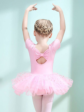 バレエダンスコスチュームピンクレディースキッズダンサーカットアウトフリル水玉プリーツコットンブレンドドレスチュニックパフォーマンスウェア