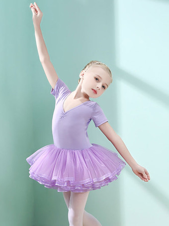 バレエドレスライラックレディースキッズダンサーカットアウトフリルアートワークプリーツコットンブレンドドレスチュニックパフォーマンスウェア