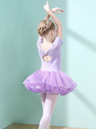 バレエドレスライラックレディースキッズダンサーカットアウトフリルアートワークプリーツコットンブレンドドレスチュニックパフォーマンスウェア