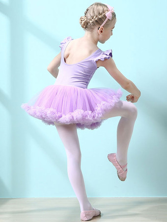 バレエドレスライラックレディースキッズダンサーカットアウトフリルアートワークプリーツコットンブレンドドレスチュニックダンスウェア