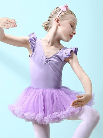 バレエドレスライラックレディースキッズダンサーカットアウトフリルアートワークプリーツコットンブレンドドレスチュニックダンスウェア