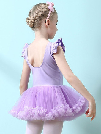 バレエドレスライラックレディースキッズダンサーカットアウトフリルアートワークプリーツコットンブレンドドレスチュニックダンスウェア