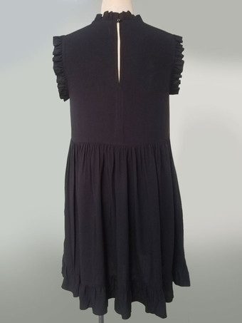 シフトドレスジュエルネックノースリーブカジュアルフリル特大パステルピンクチュニックドレス