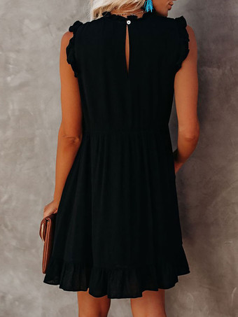 シフトドレスジュエルネックノースリーブカジュアルフリル特大パステルピンクチュニックドレス