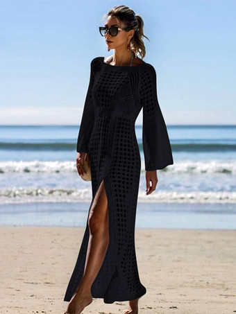 ブラック 女性のためのカバーアップホワイトスプリットフロントジュエルネック長袖ストレッチライクラスパンデックス水着女性のための