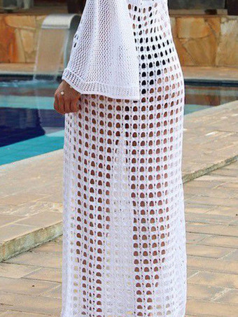 女性のためのカバーアップホワイトスプリットフロントジュエルネック長袖ストレッチライクラスパンデックス水着女性のための