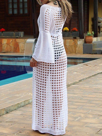 女性のためのカバーアップホワイトスプリットフロントジュエルネック長袖ストレッチライクラスパンデックス水着女性のための