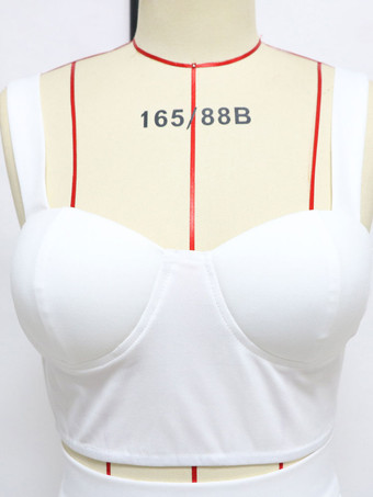 ツーピースセットホワイトライクラスパンデックススクエアネックプリーツカジュアルトップノースリーブ衣装女性用