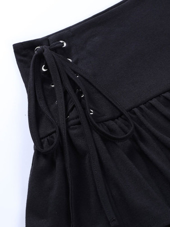 Halloween Gothic Clothing Black Blouse For Women Lace Up Grommets Gothic Polyester Mini Skirt
