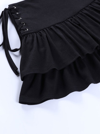 Halloween Gothic Clothing Black Blouse For Women Lace Up Grommets Gothic Polyester Mini Skirt