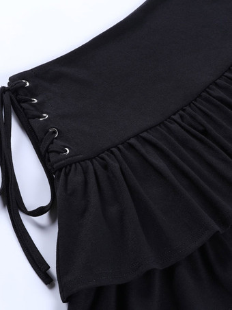 Halloween Gothic Clothing Black Blouse For Women Lace Up Grommets Gothic Polyester Mini Skirt