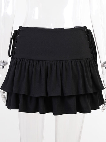 Halloween Gothic Clothing Black Blouse For Women Lace Up Grommets Gothic Polyester Mini Skirt