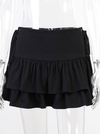 Halloween Gothic Clothing Black Blouse For Women Lace Up Grommets Gothic Polyester Mini Skirt