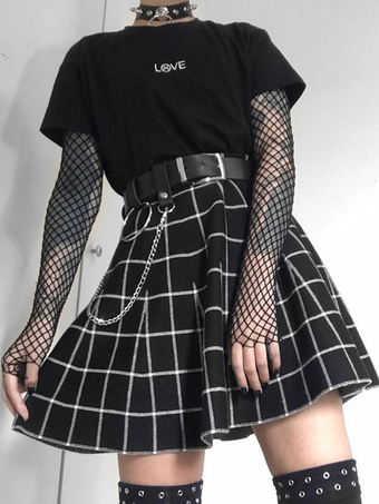 Gothic Clothing Black Ruffles Lace Gothic Polyester Plaid Pattern Mini Skirt