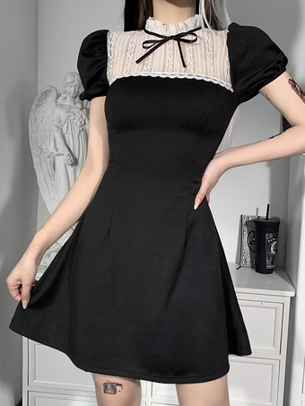 Gothic Clothing For Women Black Bows Gothic Polyester Bodycon Midi Dress