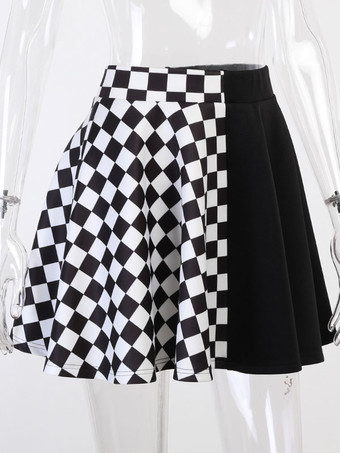 ハロウィン 女性のためのゴシックスカートブラックチェーングロメットヒップホップポリエステルチェック柄パターンミニスカート