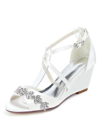 White satin wedge on sale shoes