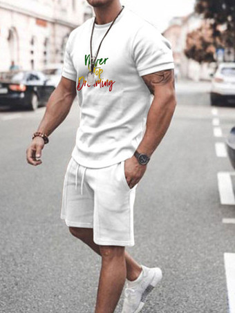 WeißHerren ActiveWear 2-teilig Gedruckt Kurzarm Juwel Halsgrau