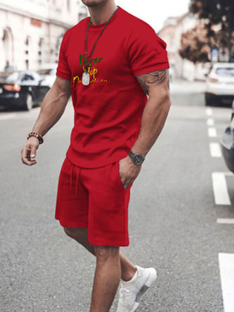 RotHerren ActiveWear 2-teilig Gedruckt Kurzarm Juwel Halsgrau