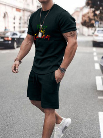 SchwarzHerren ActiveWear 2-teilig Gedruckt Kurzarm Juwel Halsgrau