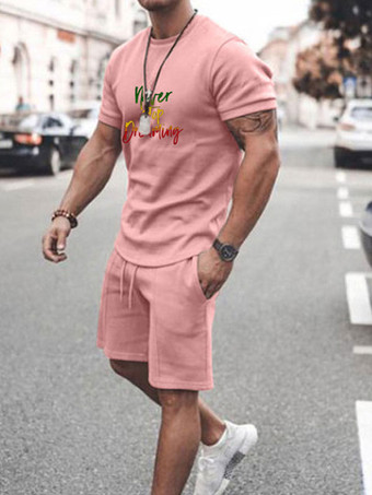 RosaHerren ActiveWear 2-teilig Gedruckt Kurzarm Juwel Halsgrau