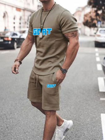 caqui Ropa de activo para hombres 2 piezas impresas de mangas cortas de joya rosa