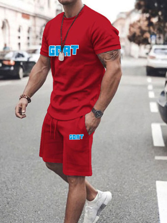 RojoRopa de activo para hombres 2 piezas impresas de mangas cortas de joya rosa