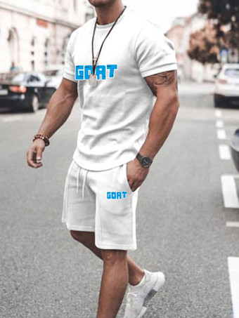 blanco Ropa de activo para hombres 2 piezas impresas de mangas cortas de joya rosa