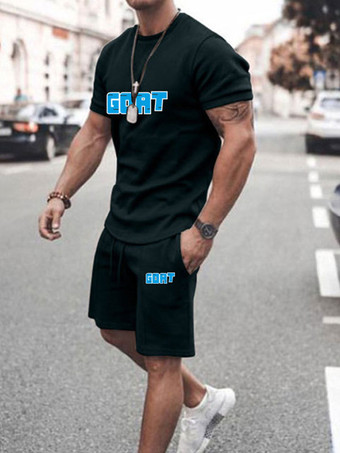 negro Ropa de activo para hombres 2 piezas impresas de mangas cortas de joya rosa