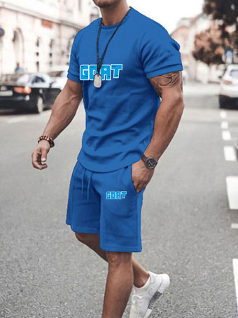 azul Ropa de activo para hombres 2 piezas impresas de mangas cortas de joya rosa