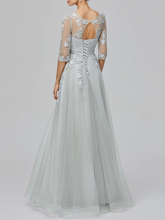 ウエディングドレスライトグレージュエルネックボールガウン半袖レースアップアップリケロングパーティードレス