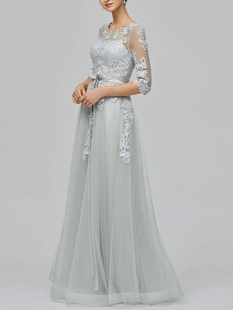 ウエディングドレスライトグレージュエルネックボールガウン半袖レースアップアップリケロングパーティードレス