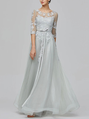 ウエディングドレスライトグレージュエルネックボールガウン半袖レースアップアップリケロングパーティードレス
