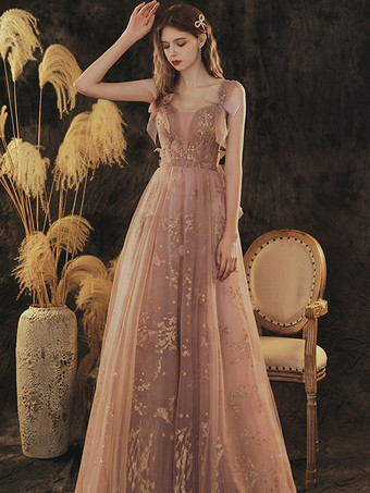 ウエディングドレスカメオブラウンボールガウンVネックスパンコールノースリーブレースアップボウロングパーティードレス