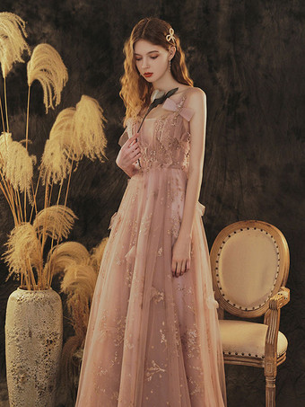 ウエディングドレスカメオブラウンボールガウンVネックスパンコールノースリーブレースアップボウロングパーティードレス