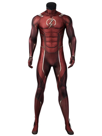 Men's Superhero Costume Dark Red Halloween Lycra Spandex Superheros Full Body Clothes Set