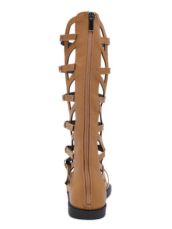 ブラックグラディエーターサンダルPUレザーラウンドトゥバックルブラックサマーブーツグラディエーターサンダル