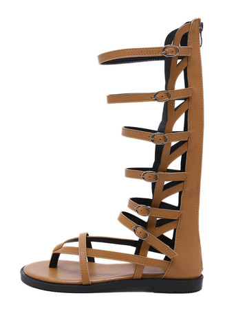 ブラックグラディエーターサンダルPUレザーラウンドトゥバックルブラックサマーブーツグラディエーターサンダル