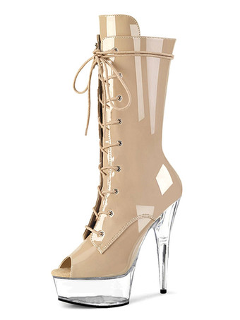 肌色女性のセクシーなブーツのぞき見つま先スリップオンバックル幾何学的なスティレットヒールレイブクラブ黒サイハイブーツ黒オーバーニーブーツ ポールダンスシューズ