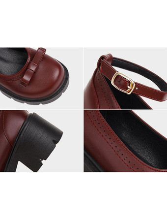 アカデミックロリータフットウェアブラックラウンドトゥPUレザーロリータパンプス