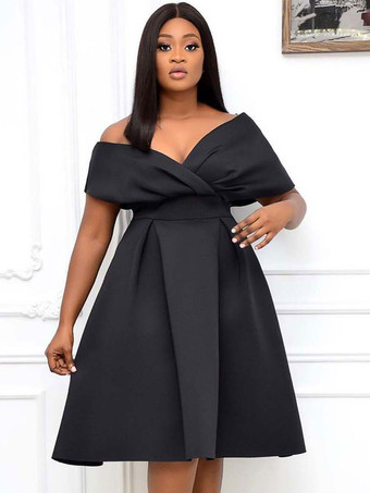 プラスサイズの女性のためのバトーネック半袖リクラスパンデックスティールミディドレス