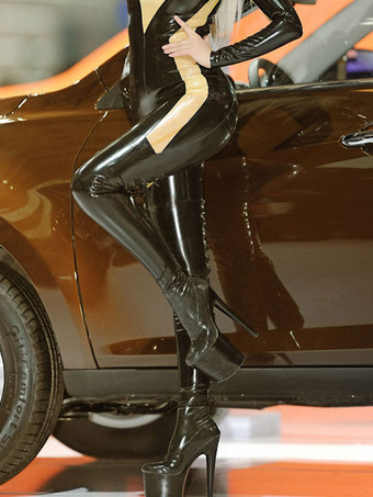 セクシーなハイヒールブーツラウンドトゥレースアップジッパースティレットヒールレイブクラブブラックサイハイブーツオーバーザニーブーツ ポールダンスシューズ