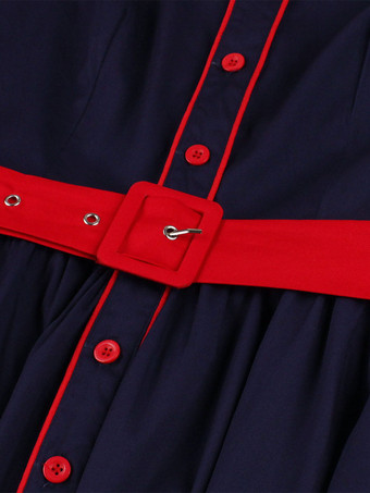 1950年代オードリー・ヘップバーン風　ヴィンテージドレス　ターンダウンカラー　半袖　二次会　お呼ばれ　発表会　ロカビリーワンピース