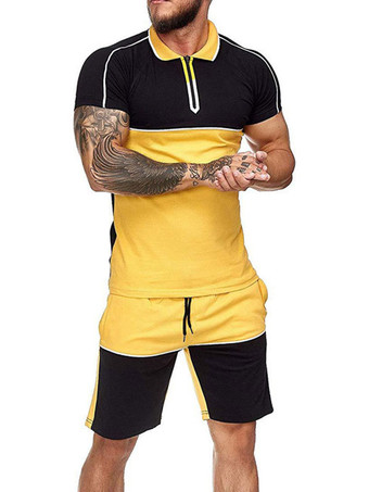 GelbActiveWear der Herren 2-teilig Farbblock Kurzarm Juwel Hals Blau