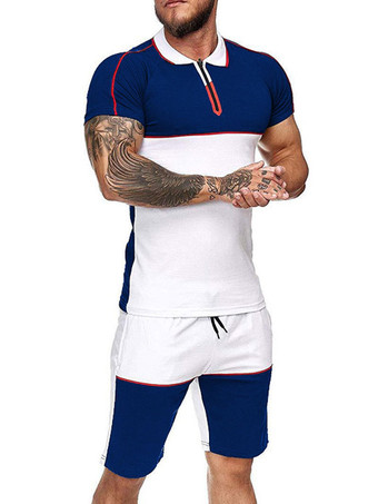 Blau ActiveWear der Herren 2-teilig Farbblock Kurzarm Juwel Hals Blau