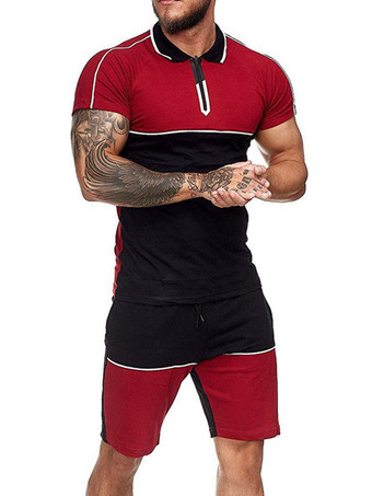 RotActiveWear der Herren 2-teilig Farbblock Kurzarm Juwel Hals Blau