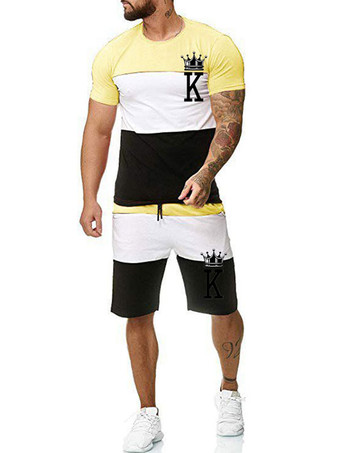 JauneVêtements d'actif pour hommes Bloc de couleur 2 pièces manches courtes Bijou col jaune